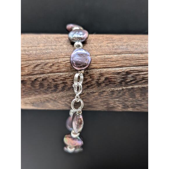 925 Sterling Peacock Coin Pearl Bracelet - Picture 6 of 8